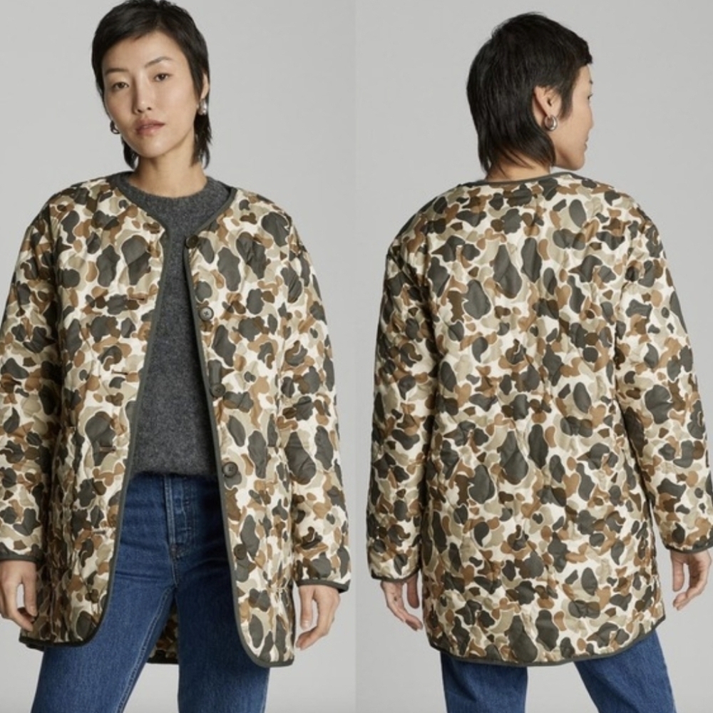 Everlane The ReNew Quilted Mid Length Liner Jacket In Camo Size Small New